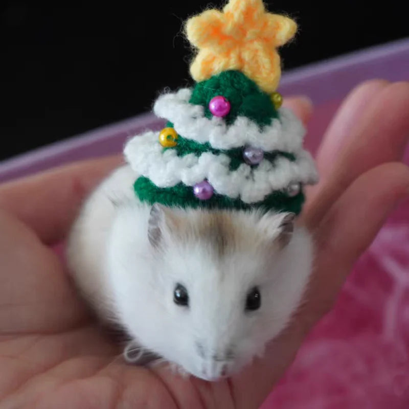 Hand Woven Pet Christmas Hat Decoration Hamster Clothes Cap Rabbit Hat Plush Santa Hat Xmas Decorations For Small Pet Supplies