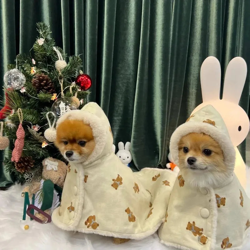 INS Winter Warm Scarf Bear White Rabbit Blanket Clock Pet Dog Warm Mantle Cover Blanket Sleeping Coat Hoodie New Year Gifts