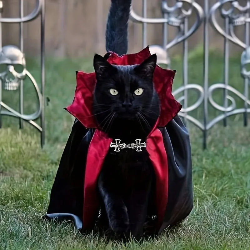 Spooky Halloween Vampire Couture for Cats Perfect Parties and Festivals Halloween Cloak Hat Festival Set Dress up pet clothes