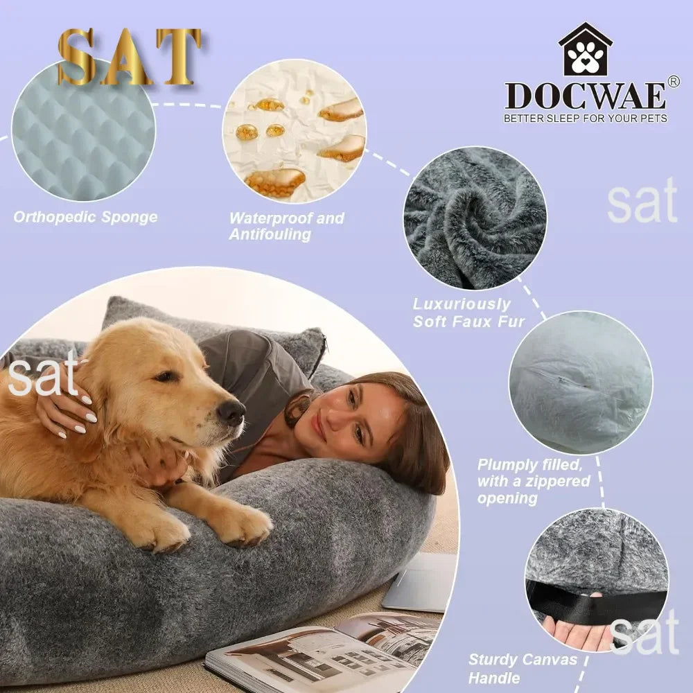 Giant Human Dog Bed With Blanket and Pillow Pet Accessories Adult Nap Bed Kennel Plush Beds Cats Cushion Supplies Products Home