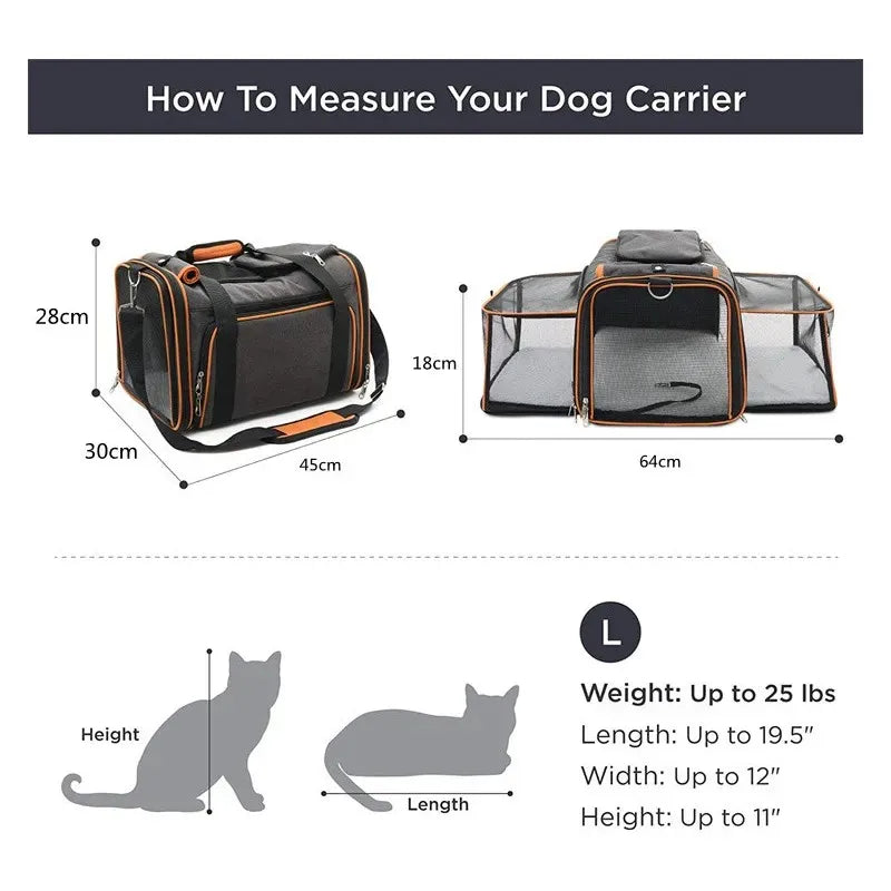 Expandable Foldable Large Capacity Carrier for Cat Dog Carrier Backpack Pet Airlines Approved Reflective Tape Kitten Travel Bag