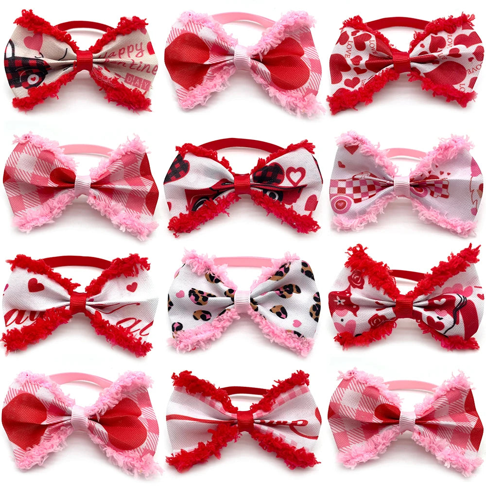 Dog Valentine's Day Bow Ties Pet Dog Neckties Love Pattern Collar for Small Middle Dog Puppy Neckties Pink Bows