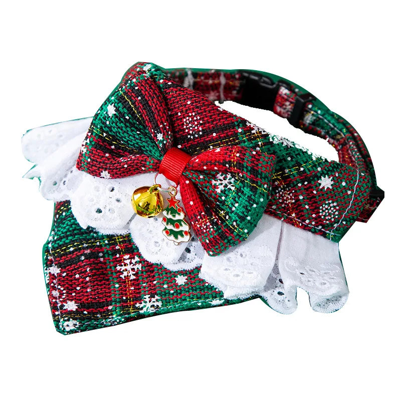 Pet Saliva Towel Dog Cat Bib Bow Tie Bell Collar Saliva Towel Bib Small Dogs and Cats Christmas Products