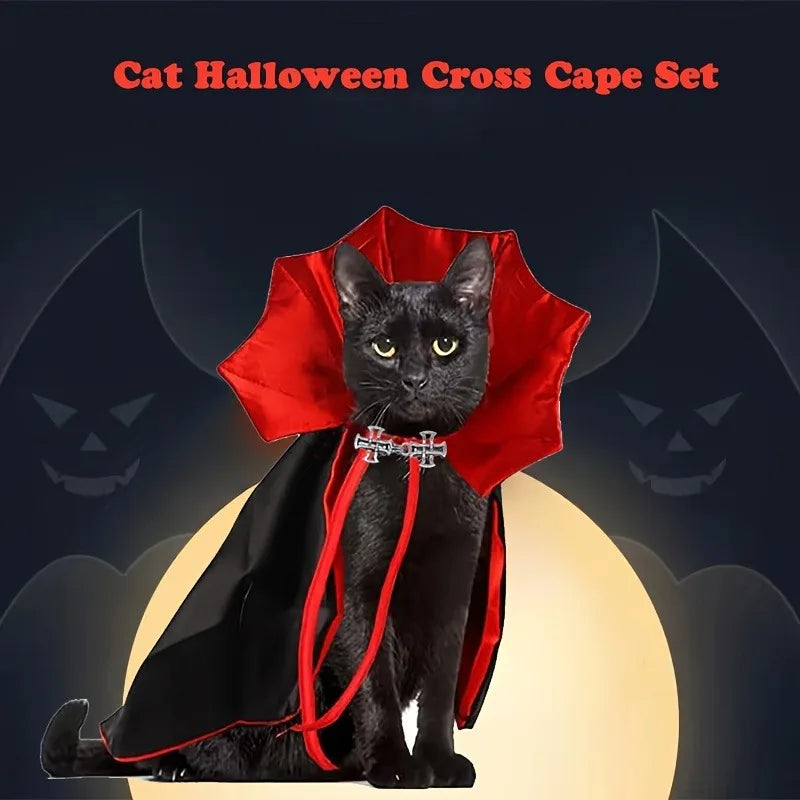 Spooky Halloween Vampire Couture for Cats Perfect Parties and Festivals Halloween Cloak Hat Festival Set Dress up pet clothes