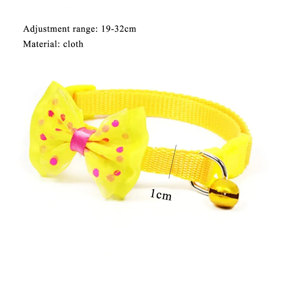 JUDAI Bow Decor Pet Collar Adjustable Dot Design Cute Bell Dog Collar Bow Kitten Collar Pet Supplies Clothing Accessories