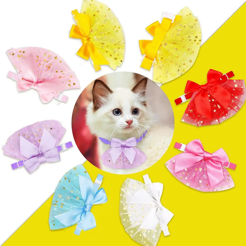 Pet Bow Tie Cute Macaron Solid Color Series Star Silk Ribbon Cat Dog Collar Adjustable Necklace For Small Medium Pet Supplies