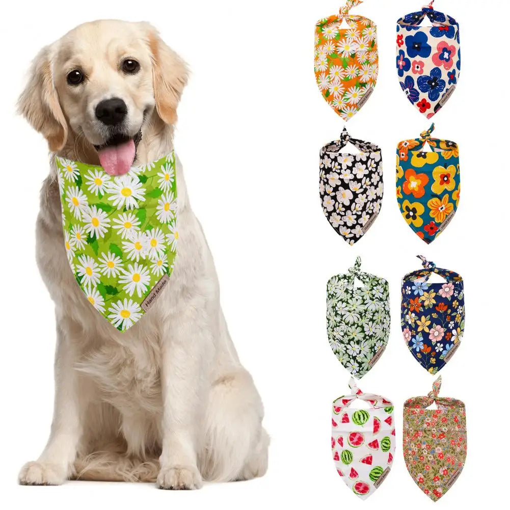 Pet Bandana Breathable Triangular Bandage Soft Neckerchief Cute Floral Print Dog Bib Cat Collar Scarf for Small Medium Pets