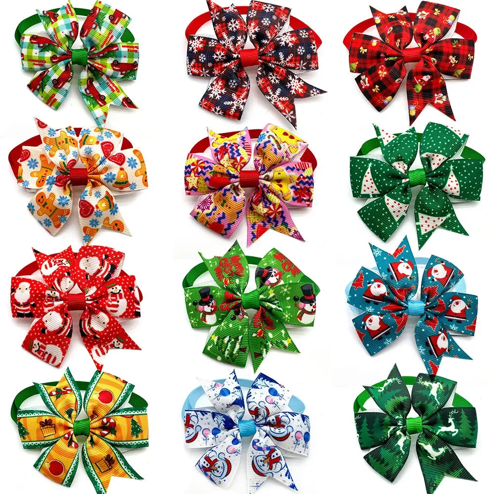 Handmade New Christmas Pet Dog Bow Tie Adjustable Xmas Small Pet Dog for Dog Bow Tie Collar Christmas Dog Grooming Products