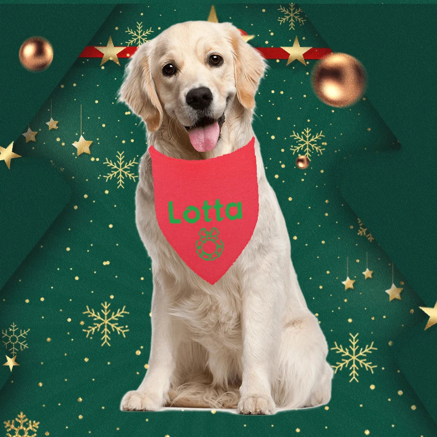 Custom Name Pet Christmas Scarf Puppy Cat Bandana Triangle Scarf for Dog Small Large Washable Adjustable Holiday Party Accessory