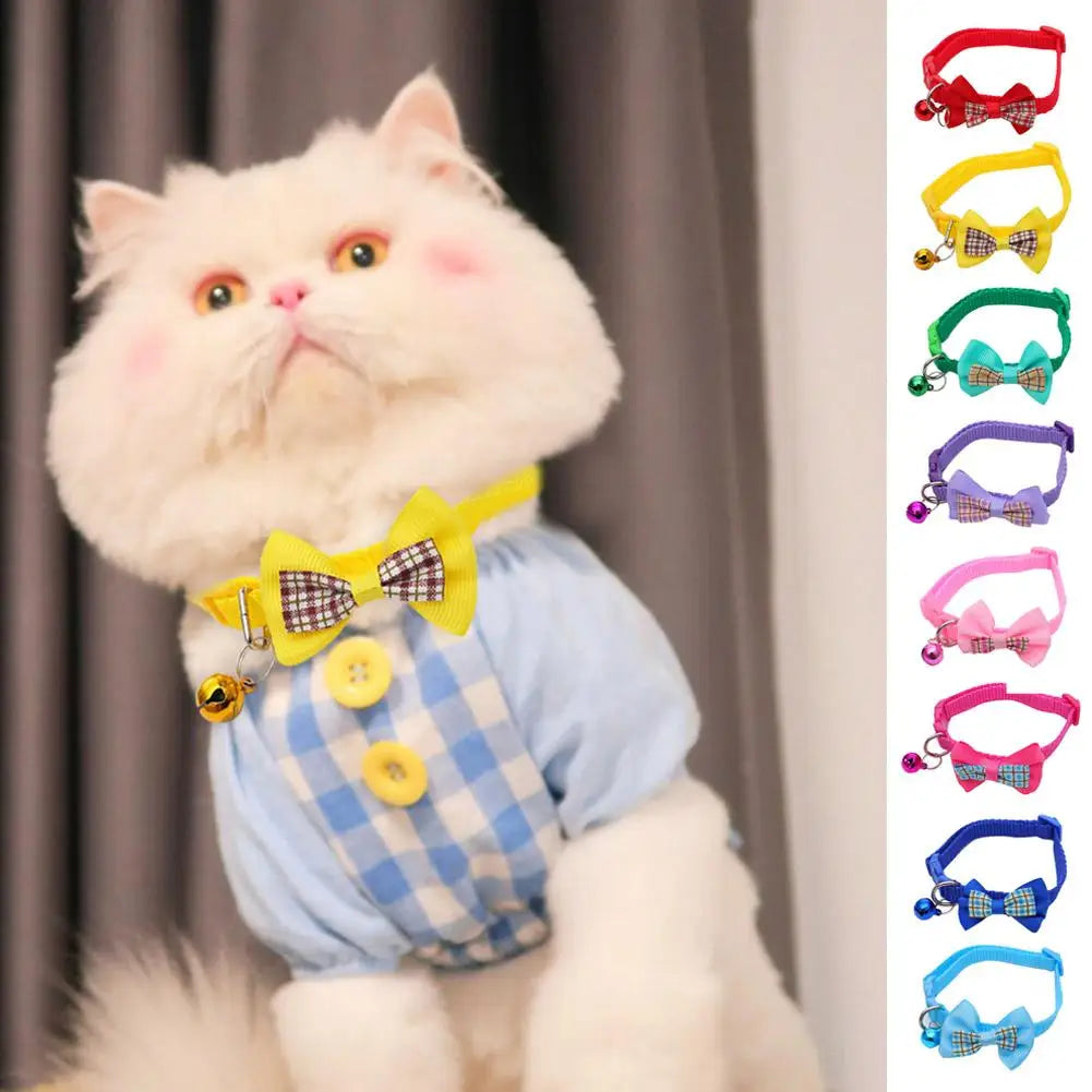 Pet Puppy Dogs Adjustable Bow Tie Collar Necktie Bowknot Puppy Bell Kitten Deco Product Holiday Necklace Soft Pet Wedding L X8A2