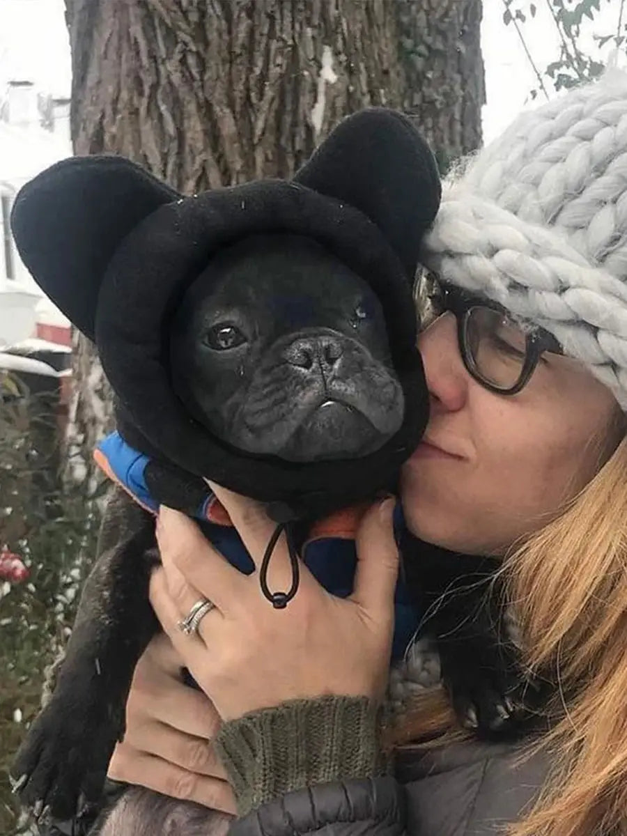 Cute Dog's Fleece Bat Hat Soft Warm Adjustable French Bulldogs Winter Hats Pet Supplies