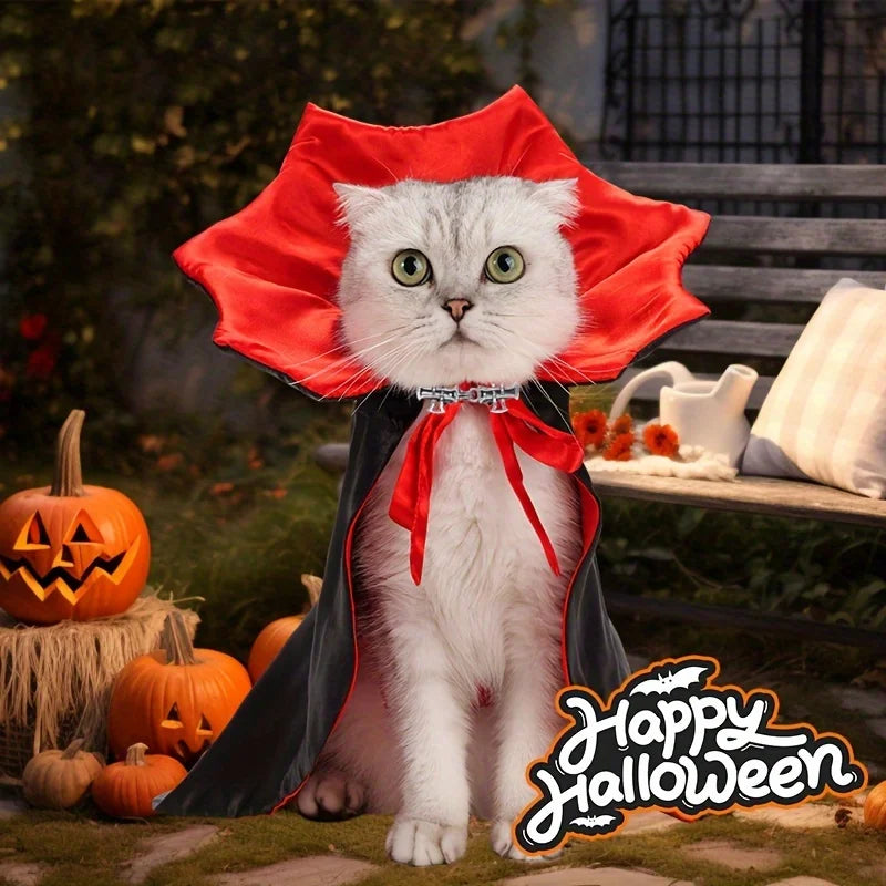 Spooky Halloween Vampire Couture for Cats Perfect Parties and Festivals Halloween Cloak Hat Festival Set Dress up pet clothes