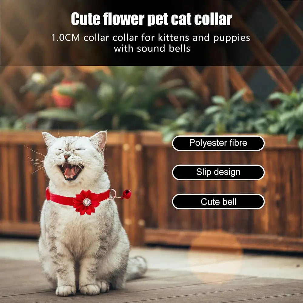 Flower Cat Collar With Bell Dog Pet Bow Tie Floral Costume Accessory Cat Collars Dog Collar Pet Collar With Bell For Cosplay