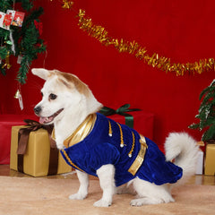 Pet Christmas Clothes Puppy Dog Christmas Jumpsuit Warm Velvet Pet Pajamas with Adjustable Crown Hat for Party Role Play Outfits