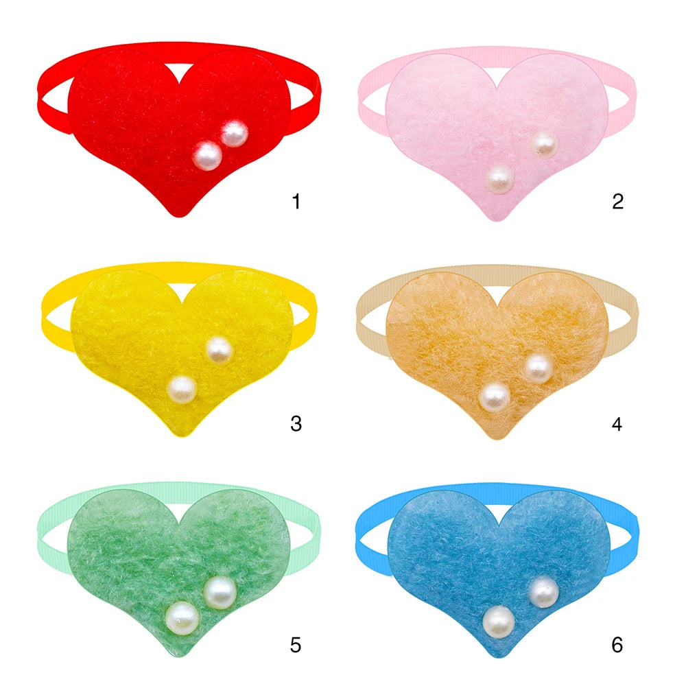 30/60PCS Valentine's Day Pet Bowtie with Pearl Dog Cat Love Style Heart Shape Bow Tie Collar for Small Dogs Puppy Accessories