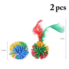 2Pcs Cat Ball Toy Colorful Fake Feather EVA Kitten Play Toy Pet Interactive Toy Cat Toys Ball Play Chewing Training Cat Supplies