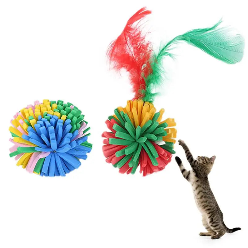 2Pcs Cat Ball Toy Colorful Fake Feather EVA Kitten Play Toy Pet Interactive Toy Cat Toys Ball Play Chewing Training Cat Supplies