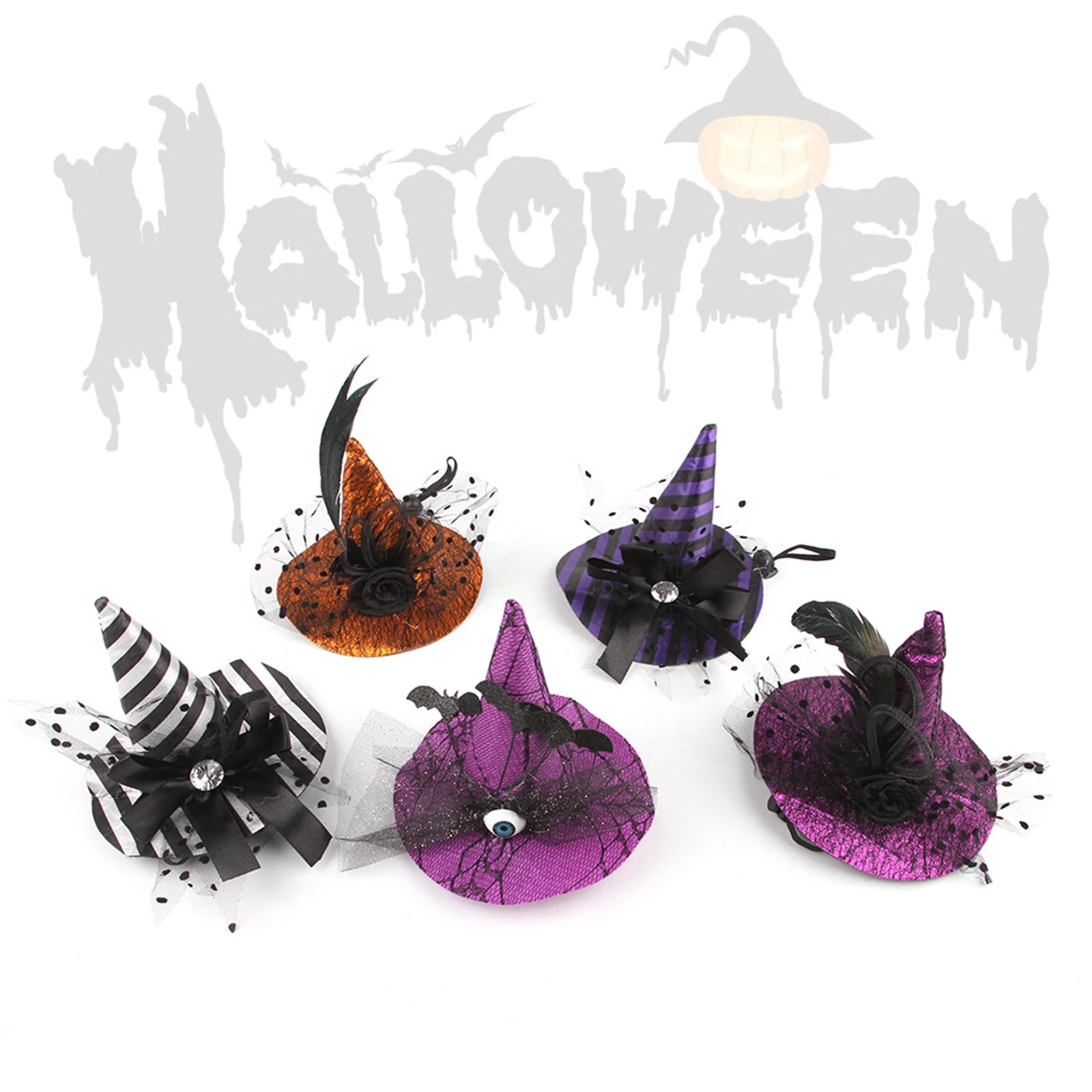 2025 New Halloween Pet Witch Hat 3D Rose/Eyeball/Bowknot Tulle Decor Cap Costume Accessories for Cat, Dogs