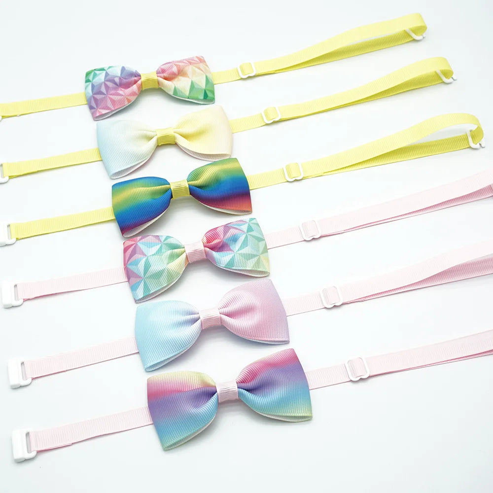 6 Colors Cute Rainbow Style Dog Bow Ties Colorful Ribbon Puppy Small Dogs Cats Neck Ties For Collar Pet Grooming Accessories