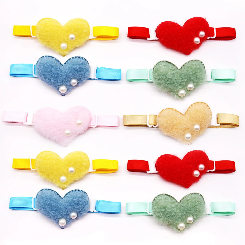 30/60PCS Valentine's Day Pet Bowtie with Pearl Dog Cat Love Style Heart Shape Bow Tie Collar for Small Dogs Puppy Accessories