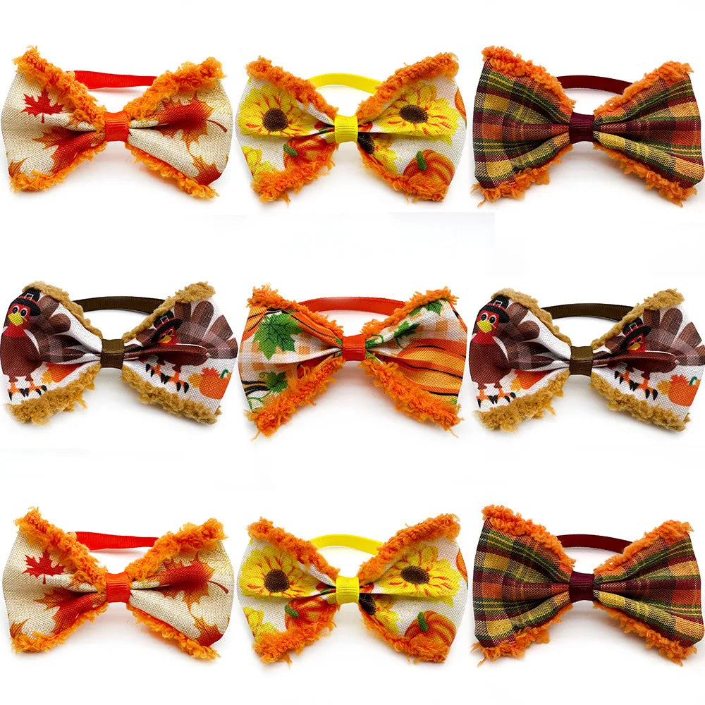 50pcs Fall Pet Supplies Dog Bowties Thanksgiving Dog Bows Small Dog Bowtie Pet Dog Collar Accessoreis Small Dog Collar Grooming