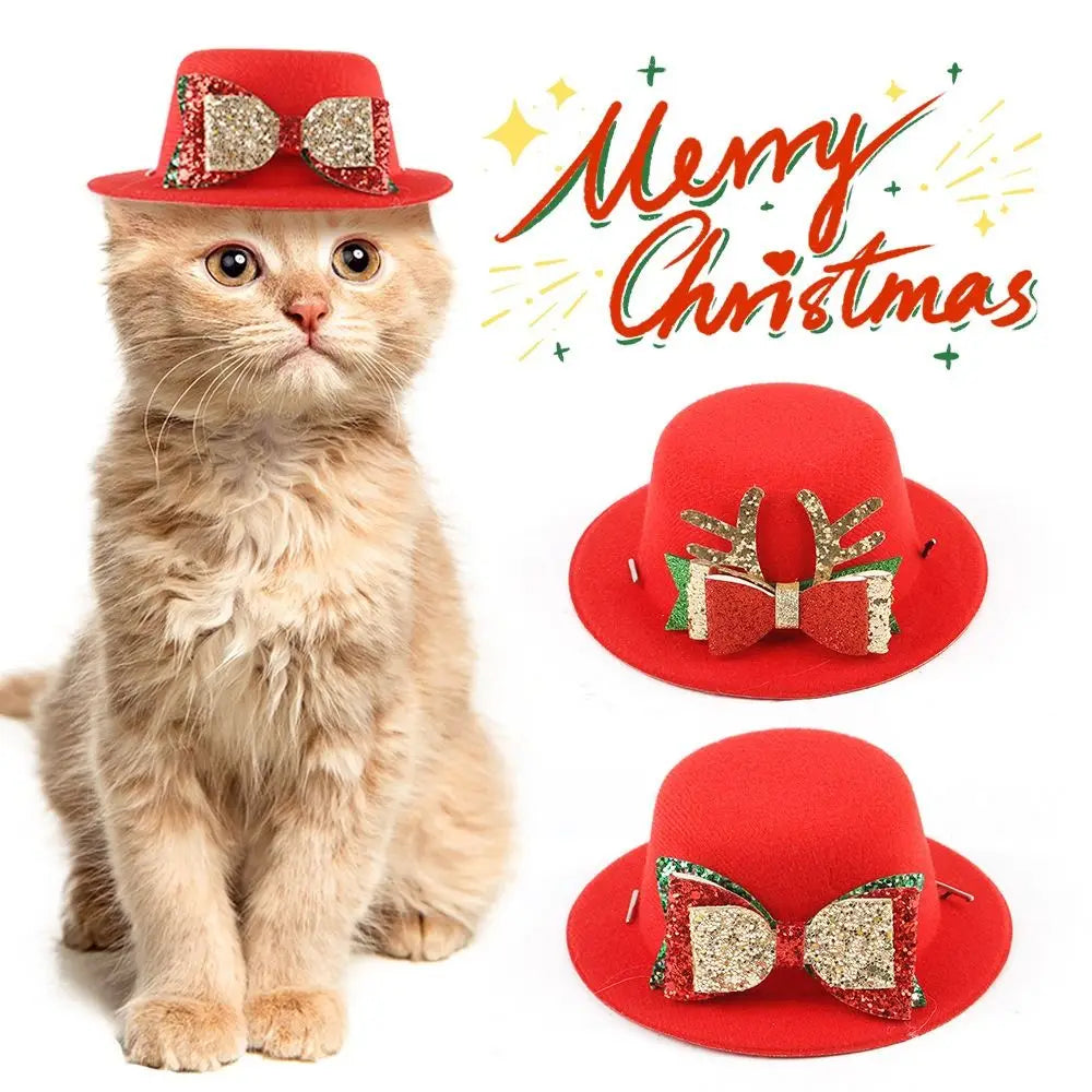 Adjustable Pet Christmas Bow Hat Soft Santa Claus/Elk Deer Pet Christmas Hat Scarf with Bell Cat Christmas Collar New Year