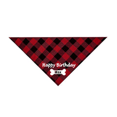 Custom Dog Bandana Happy Birthday Personalized Name Scarf Dog Cat Plaid Triangular Bib Scarf Collar Pet Items Accessories