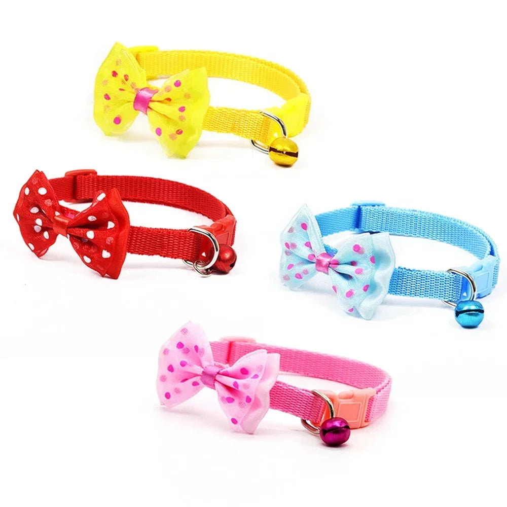 JUDAI Bow Decor Pet Collar Adjustable Dot Design Cute Bell Dog Collar Bow Kitten Collar Pet Supplies Clothing Accessories