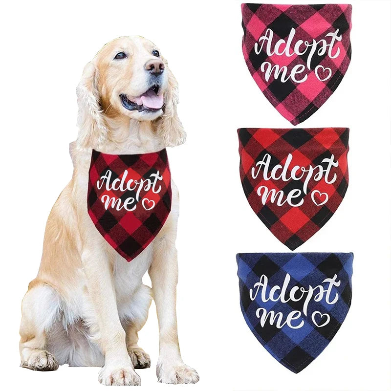 Dog Bandanas Adopt Me Plaid Adjustable Bibs for Dogs Cat Pet Scarf Accessories