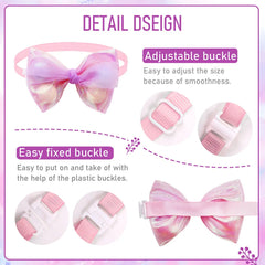 50PCS  Lace Bow Ties for Small Dog Adjustable Dog Collar Cat Collar Cute Pompoms Bowties for Puppy Dog Grooming Accessories