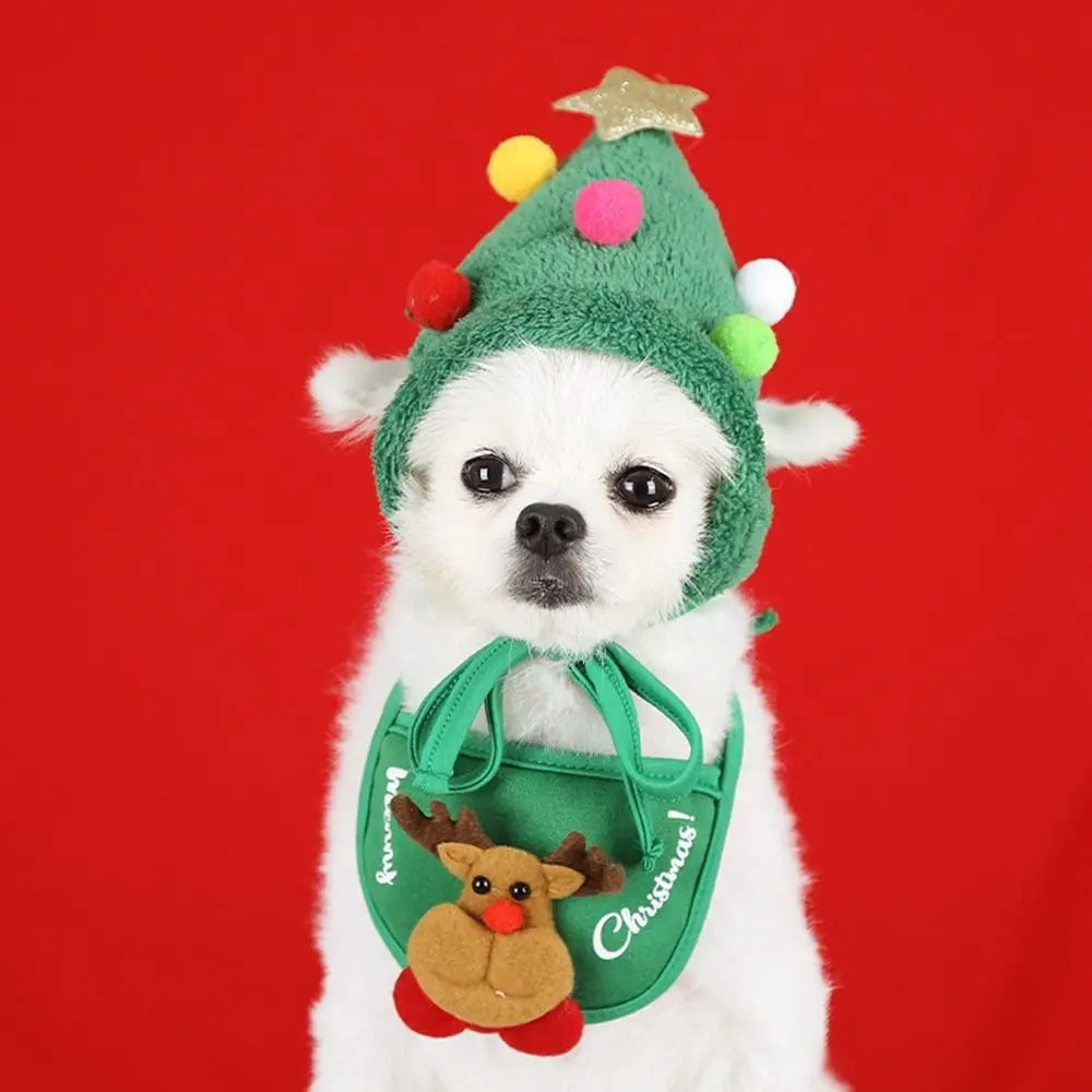 2PCS New Cotton Plush Christmas Pet Hat Headgear Cute Pet Bandana Winter Pet Supplies Dog Cap Christmas