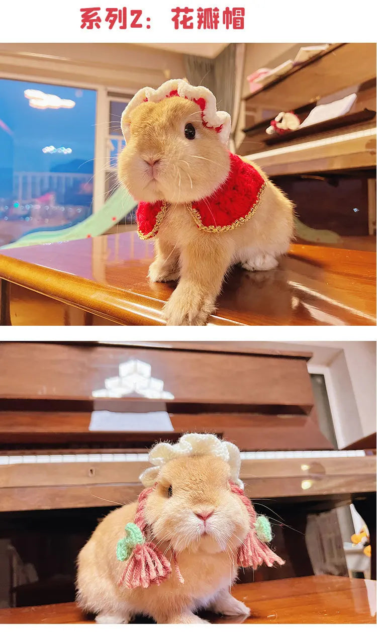 Rabbit Knitted Hat for Pet Rabbit Decorative Bunny Scarf Collar Small Animal Clothes Hat Guinea Pig Stuff Rabbit Pet Accessories