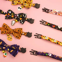 Pet collars for Halloween with various styles, detachable bow collars, holiday printed patterns, dog collars, cat collars