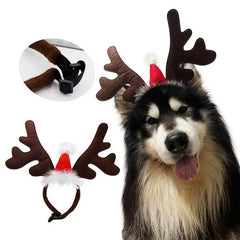 Christmas Pet Headband Elk Reindeer Antlers Headwear Santa Hat Cute Christmas Cat Pet Hoop Headgear Child For  Christmas Parties