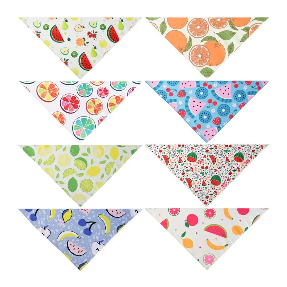 Fashion Hawaiian Style Pet Triangle Scarf Fruit Pattern Adjustable Dog Bandanas Bib Cartoon Soft Dog Neck Scarf for Summer