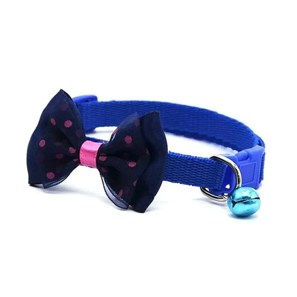 JUDAI Bow Decor Pet Collar Adjustable Dot Design Cute Bell Dog Collar Bow Kitten Collar Pet Supplies Clothing Accessories