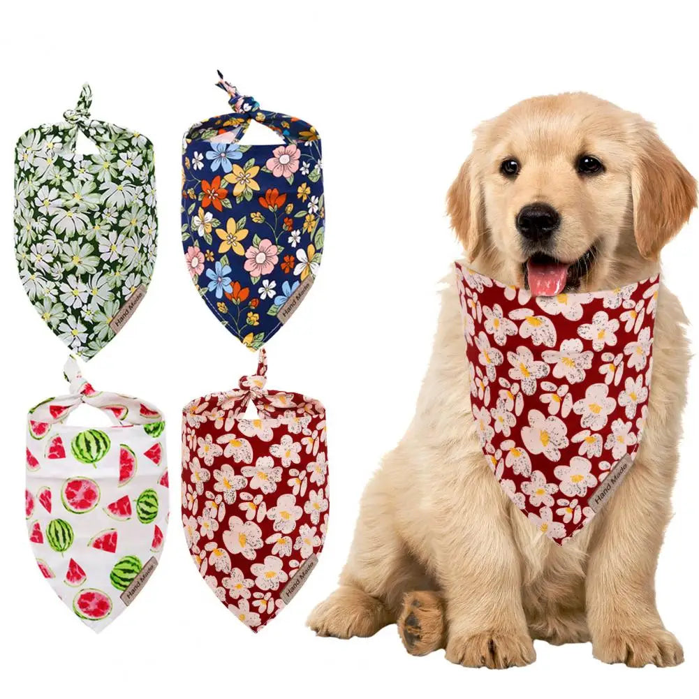 Pet Bandana Breathable Triangular Bandage Soft Neckerchief Cute Floral Print Dog Bib Cat Collar Scarf for Small Medium Pets