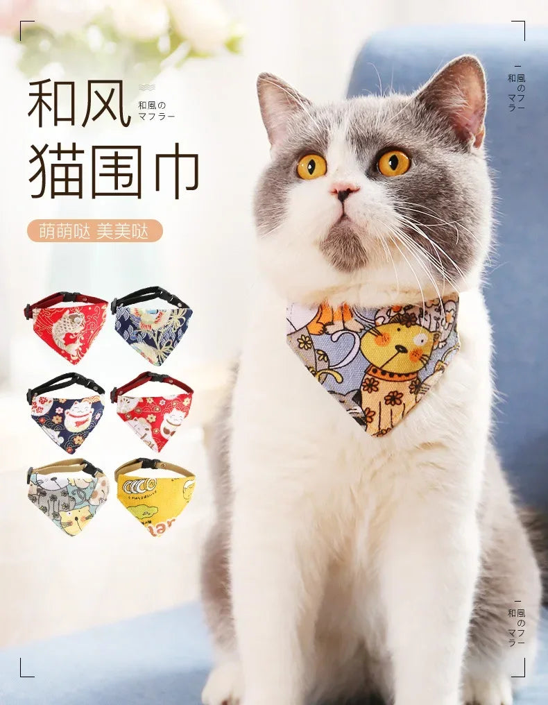 Adjustable Cat Bandana Collar Bow Tie Kitten Dog Cat Scarf Triangular Puppy Bandana Cats Necklace Scarf CatS Bibs Accessories