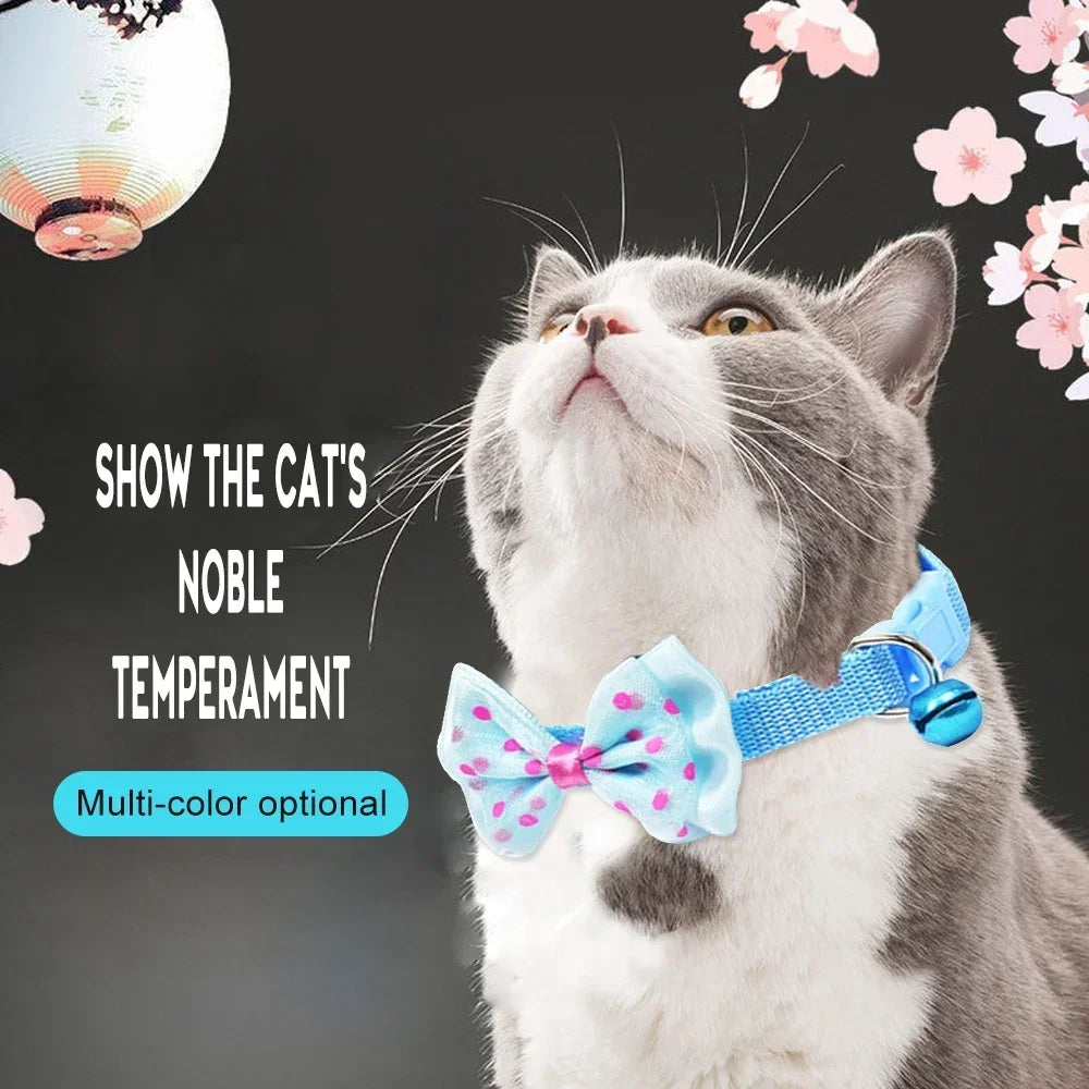 JUDAI Bow Decor Pet Collar Adjustable Dot Design Cute Bell Dog Collar Bow Kitten Collar Pet Supplies Clothing Accessories