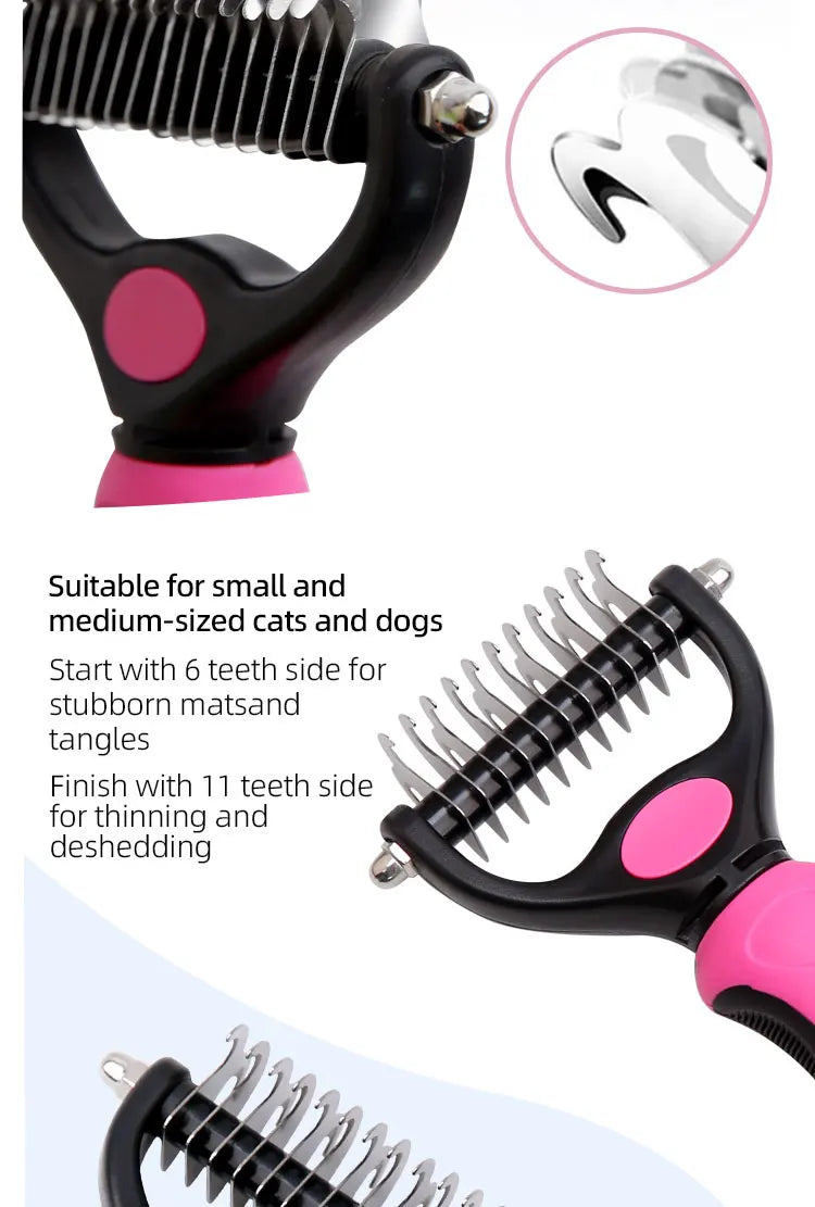 Pet Grooming Tool - 2 Sided Undercoat Rake for Cats Dogs Brush - Safe Dematting Comb for Easy Mats Tangles Removing M/L