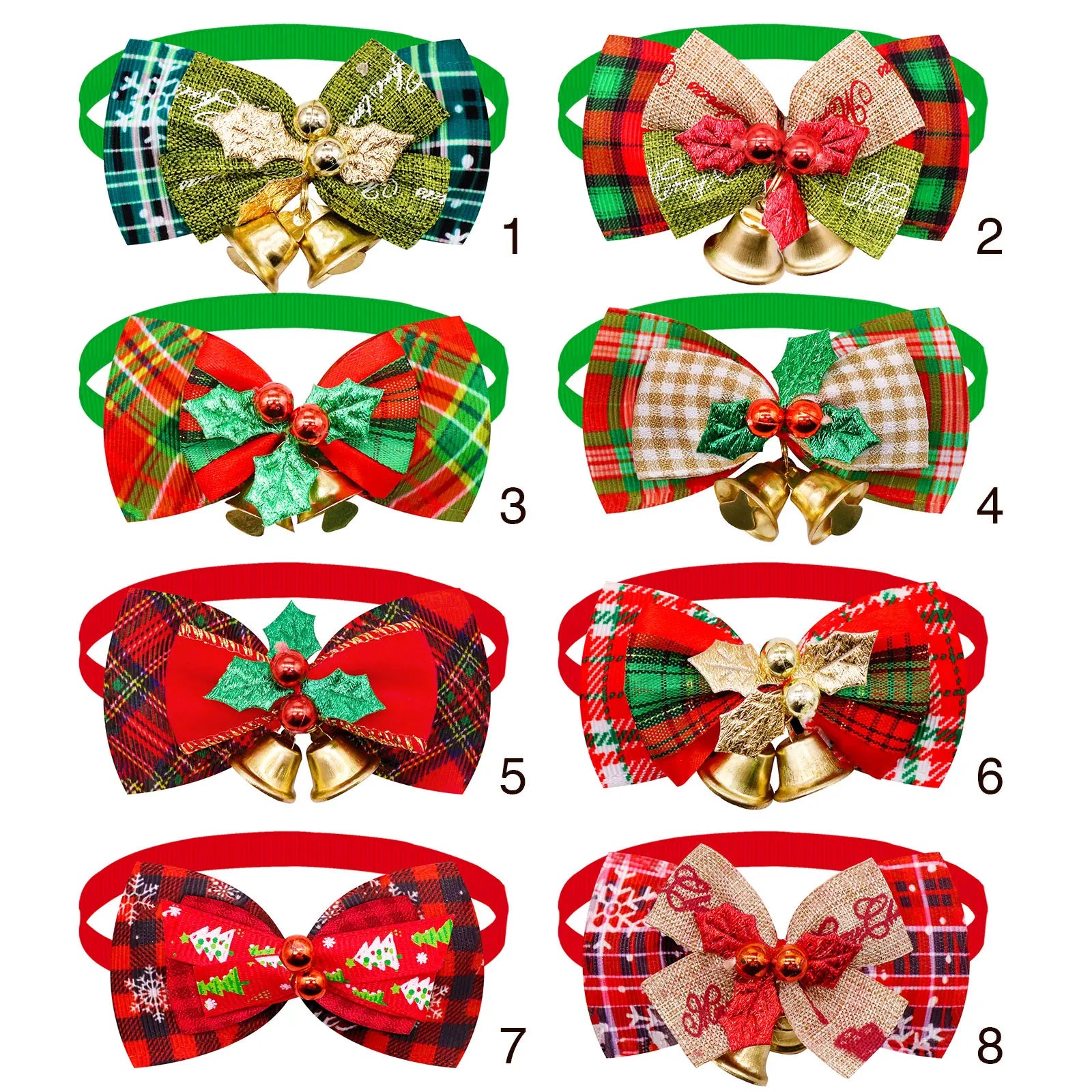 50PCS Pet Bowknot Dog Bowtie with Bell Christmas Decorate Style Adjustable Puppy Festival Party Collar for Small Dog Accessories