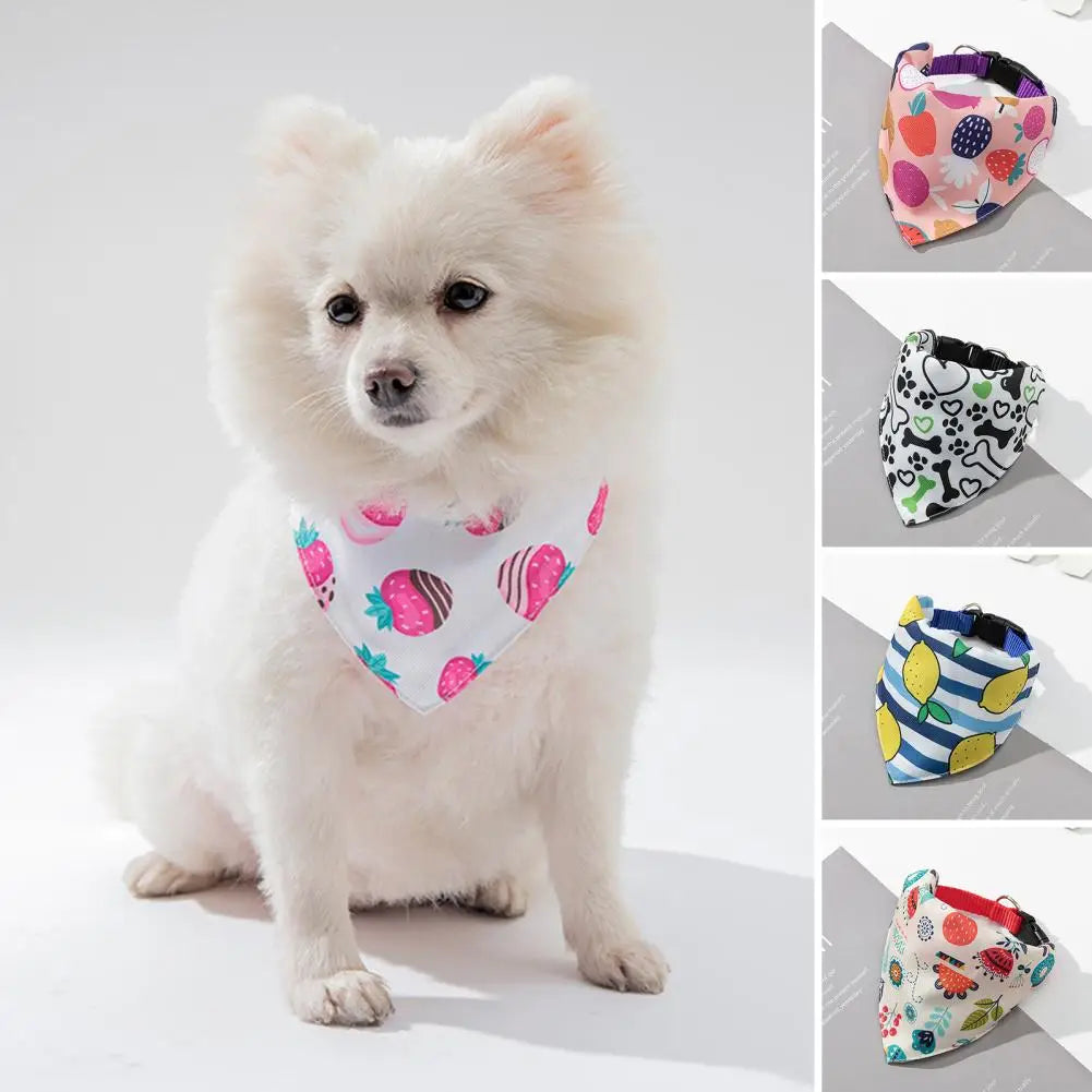 Pet Bandana Triangular Buckle Metal Ring Bow Ties Collar Unisex Fruits Printed Dog Puppy Collar Scarf Bib Pet Supplies