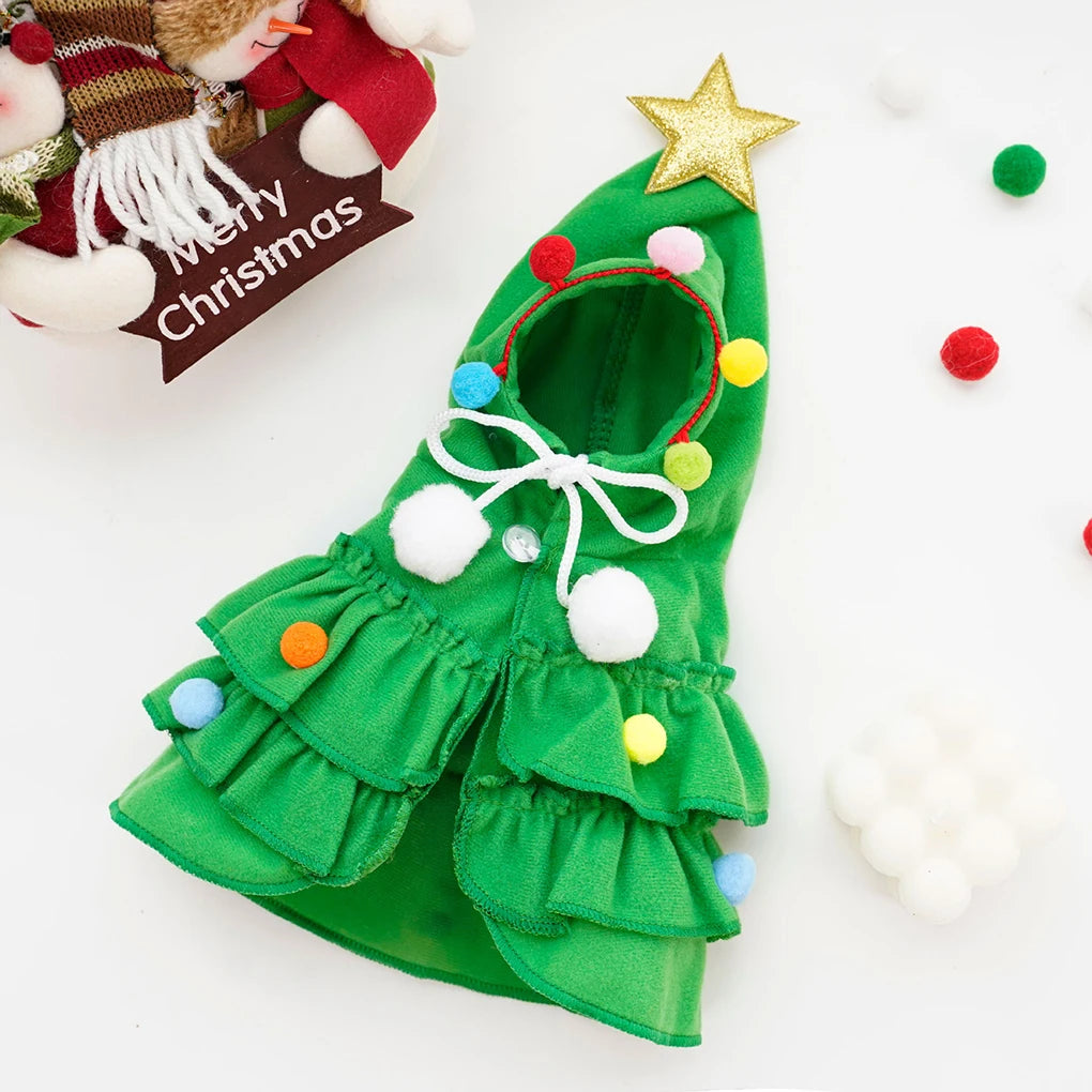 Christmas Outfit Pet Cloak with Hat with Star and Pompoms Puppy Cape Clothes Xmas Tree Elf Costumes Party Cat Dogs Pet Supplies