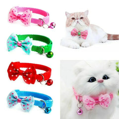 JUDAI Bow Decor Pet Collar Adjustable Dot Design Cute Bell Dog Collar Bow Kitten Collar Pet Supplies Clothing Accessories