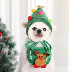 New Christmas Puppy Dog Cat Costume Santa Elk Hat with Bandana Bib Scarf Set Cat Accessories Pet Holiday Dress Up Supplies