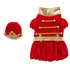 Pet Christmas Clothes Puppy Dog Christmas Jumpsuit Warm Velvet Pet Pajamas with Adjustable Crown Hat for Party Role Play Outfits