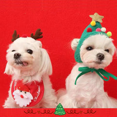 New Christmas Puppy Dog Cat Costume Santa Elk Hat with Bandana Bib Scarf Set Cat Accessories Pet Holiday Dress Up Supplies