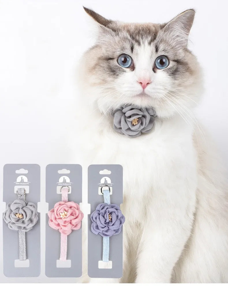 Cat Collar Adjustable Bow Tie Cat Flower Collar Safety Button Tie Necklace Puppy and Cat Gift Pet Accessories Puppy Collar