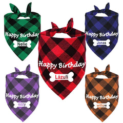 Custom Dog Bandana Happy Birthday Personalized Name Scarf Dog Cat Plaid Triangular Bib Scarf Collar Pet Items Accessories