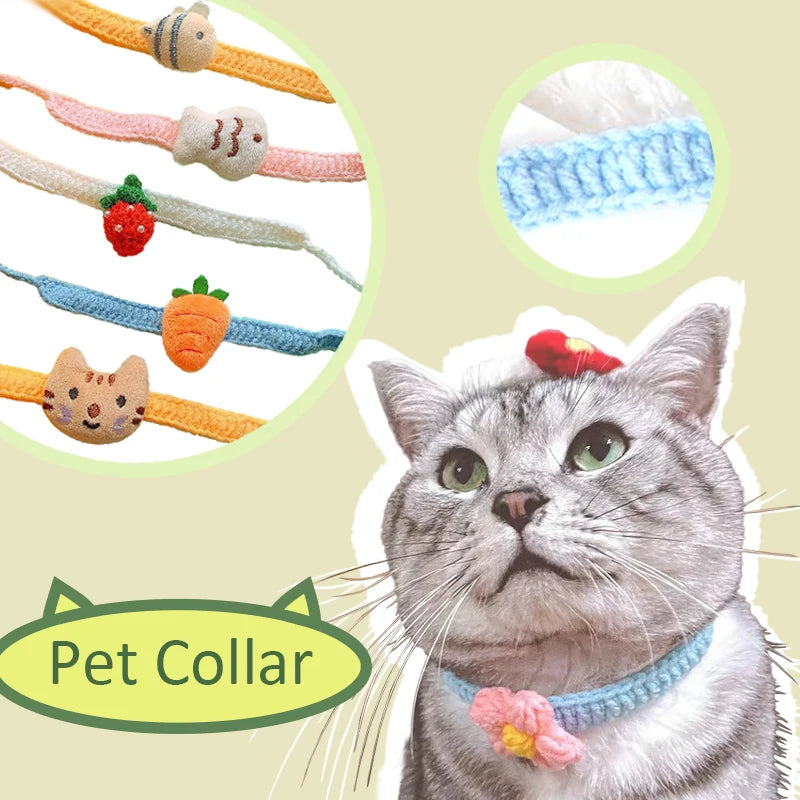 Pet Collar Cat Knitting Collar Small Dog Kitten Short Pink Woolen Thread Cat Bib Dog Pet Bib Cat Accessories Pet Supplies